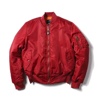Damen Bomberjack | Pilot Stil | Reißverschluss | Einfarbig | Sportlich-Rot-2XS-Luzern Mode