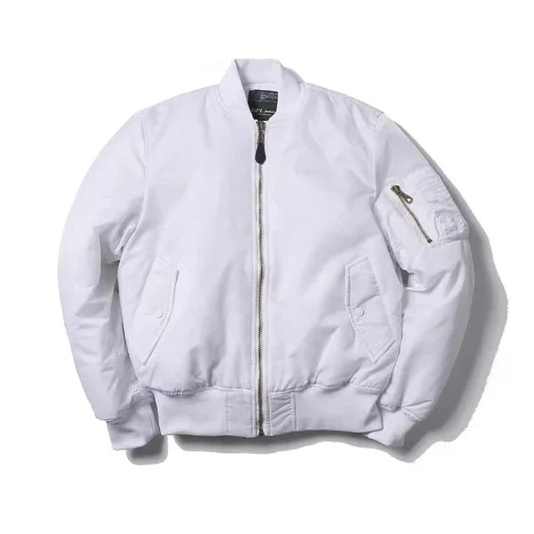 Damen Bomberjack | Pilot Stil | Reißverschluss | Einfarbig | Sportlich-Weiß-2XS-Luzern Mode