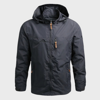 Herren Outdoor Windbreaker Jacke mit Kapuze und Reißverschluss-Grau-M-Luzern Mode