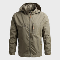 Herren Outdoor Windbreaker Jacke mit Kapuze und Reißverschluss-Khaki-M-Luzern Mode