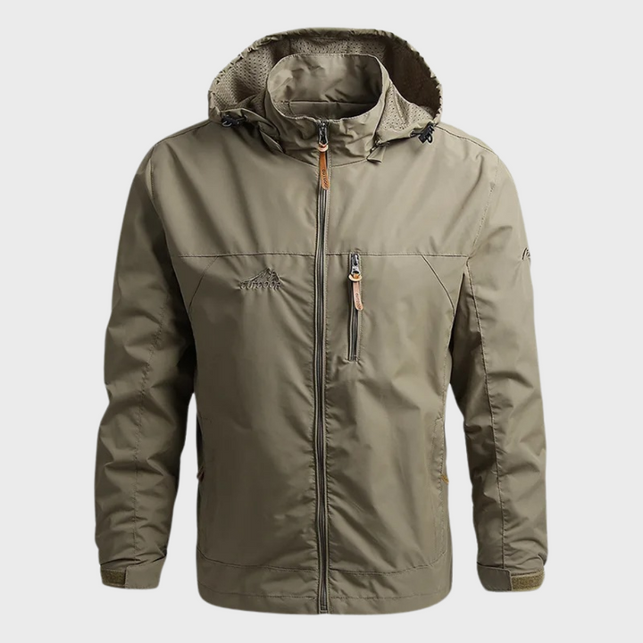 Herren Outdoor Windbreaker Jacke mit Kapuze und Reißverschluss-Khaki-M-Luzern Mode