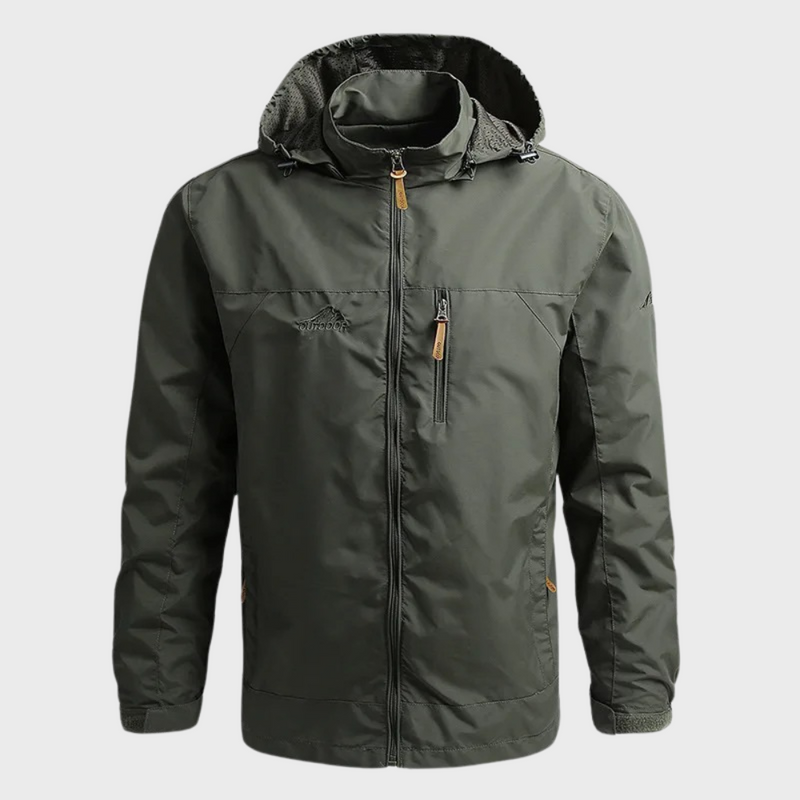 Herren Outdoor Windbreaker Jacke mit Kapuze und Reißverschluss-Olivegrün-M-Luzern Mode