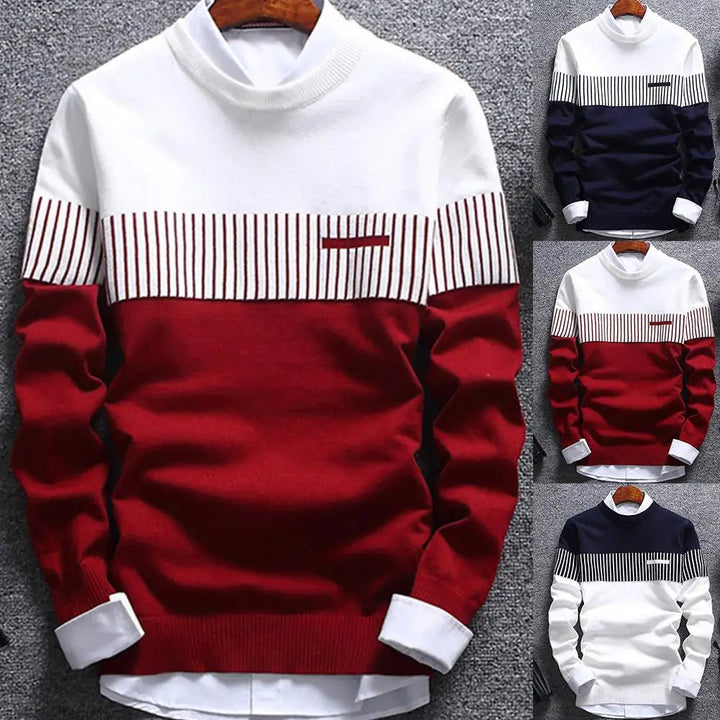 Herren Strickpullover mit Streifen und Colourblock-Design – Matteo