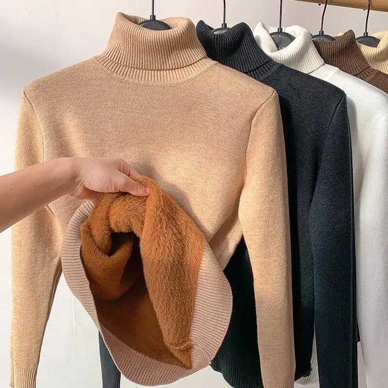 Damenpullover | Strick | Fleece | Locker sitzend | Ultra-weich | Einfarbig-Beige-S-Luzern Mode