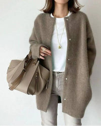 Damen Strickjacke mit Knöpfen - Eleganter Cardigan Look-Dunkelbraun-S-Luzern Mode