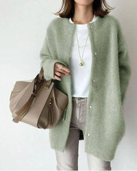 Damen Strickjacke mit Knöpfen - Eleganter Cardigan Look-Grün-S-Luzern Mode