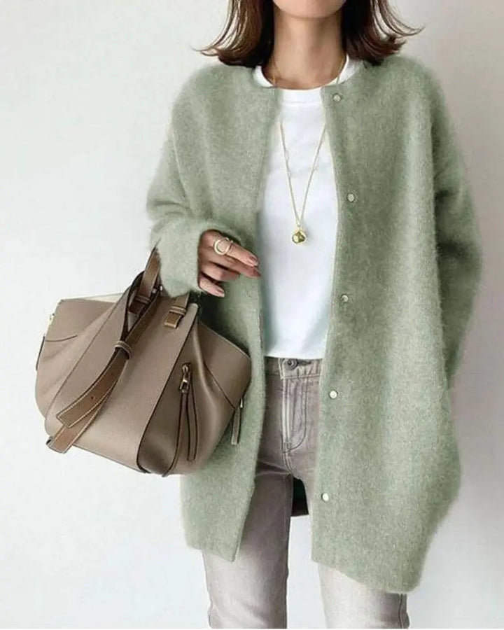Damen Strickjacke mit Knöpfen - Eleganter Cardigan Look-Grün-S-Luzern Mode