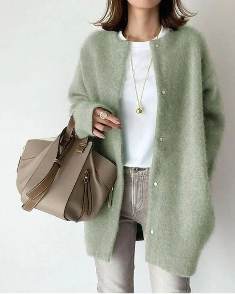 Damen Strickjacke mit Knöpfen - Eleganter Cardigan Look-Grün-S-Luzern Mode