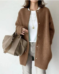 Damen Strickjacke mit Knöpfen - Eleganter Cardigan Look-Khaki-S-Luzern Mode