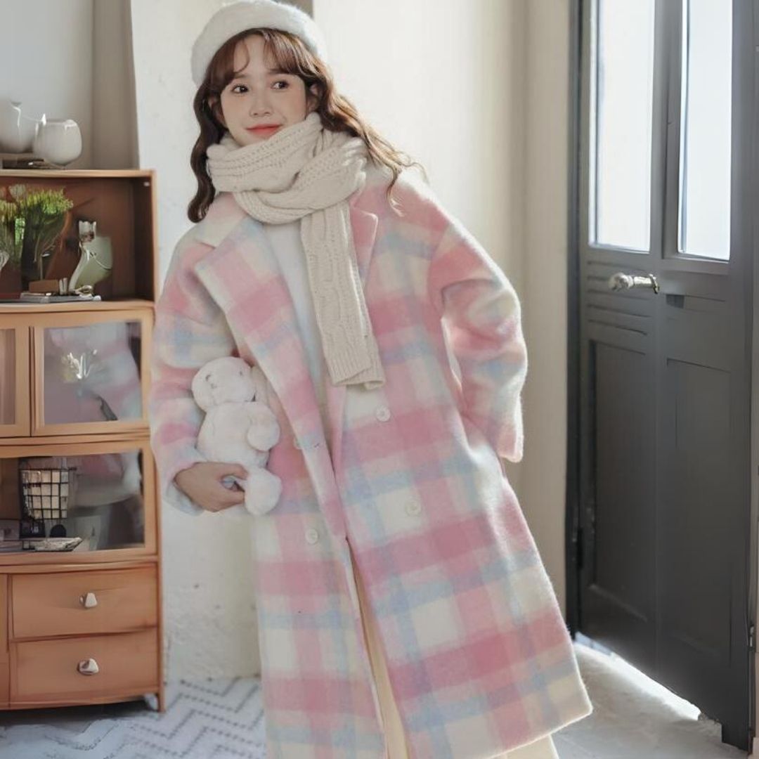 Mädchen Wintermantel mit Karomuster und Teddy Accessoire-Luzern Mode