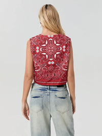 Cropped Top Damen | Bandana Print | Y2K Design | Knotenverschluss vorn | luftig | Rot-Luzern Mode