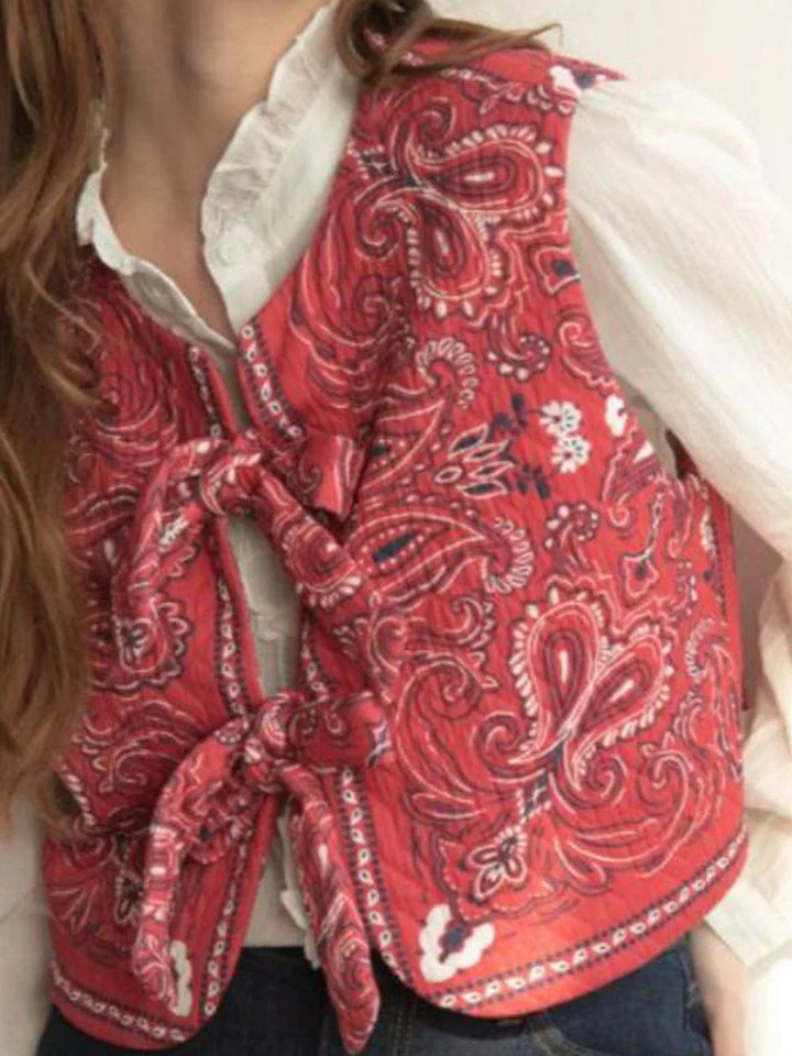 Cropped Top Damen | Bandana Print | Y2K Design | Knotenverschluss vorn | luftig | Rot-Luzern Mode