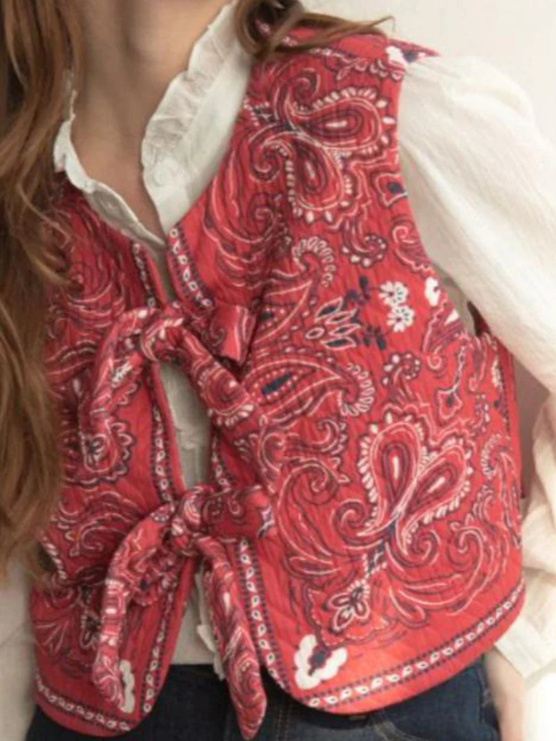 Cropped Top Damen | Bandana Print | Y2K Design | Knotenverschluss vorn | luftig | Rot-Luzern Mode