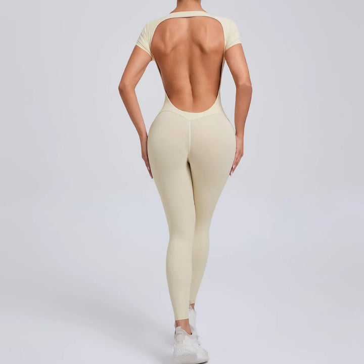 Damen Bodysuit mit Rückenausschnitt - Eleganter Einteiler-Beige-L-Luzern Mode