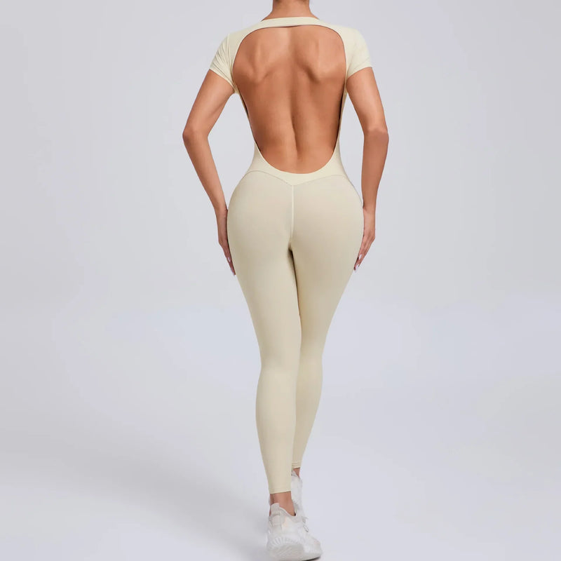 Damen Bodysuit mit Rückenausschnitt - Eleganter Einteiler-Beige-L-Luzern Mode