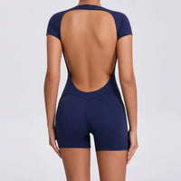 Damen Bodysuit mit Rückenausschnitt - Eleganter Einteiler-Blau Kurz-S-Luzern Mode
