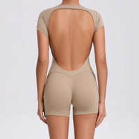 Damen Bodysuit mit Rückenausschnitt - Eleganter Einteiler-Khaki Kurz-S-Luzern Mode
