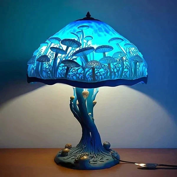 Tischlampe | Stilvoll Glasmalerei Beruhigend Atmosphärisch Vielseitig-Blauer Pilz-Luzern Mode