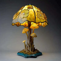 Tischlampe | Stilvoll Glasmalerei Beruhigend Atmosphärisch Vielseitig-Goldener Pilz-Luzern Mode