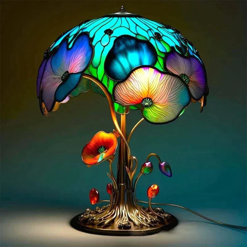 Tischlampe | Stilvoll Glasmalerei Beruhigend Atmosphärisch Vielseitig-Lotusblatt-Luzern Mode