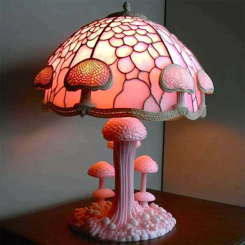 Tischlampe | Stilvoll Glasmalerei Beruhigend Atmosphärisch Vielseitig-Rosa Pilz-Luzern Mode
