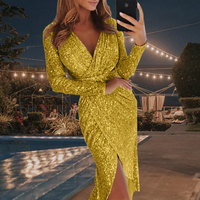 Elegantes Pailletten-Abendkleid mit V-Ausschnitt Damenmode-Gold-S-Luzern Mode
