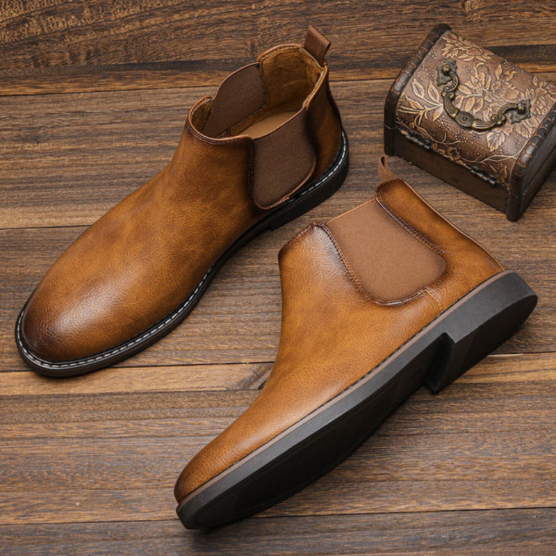 Herren Chelsea Boots aus Leder für Business und Freizeit-Hellbraun-40-Luzern Mode