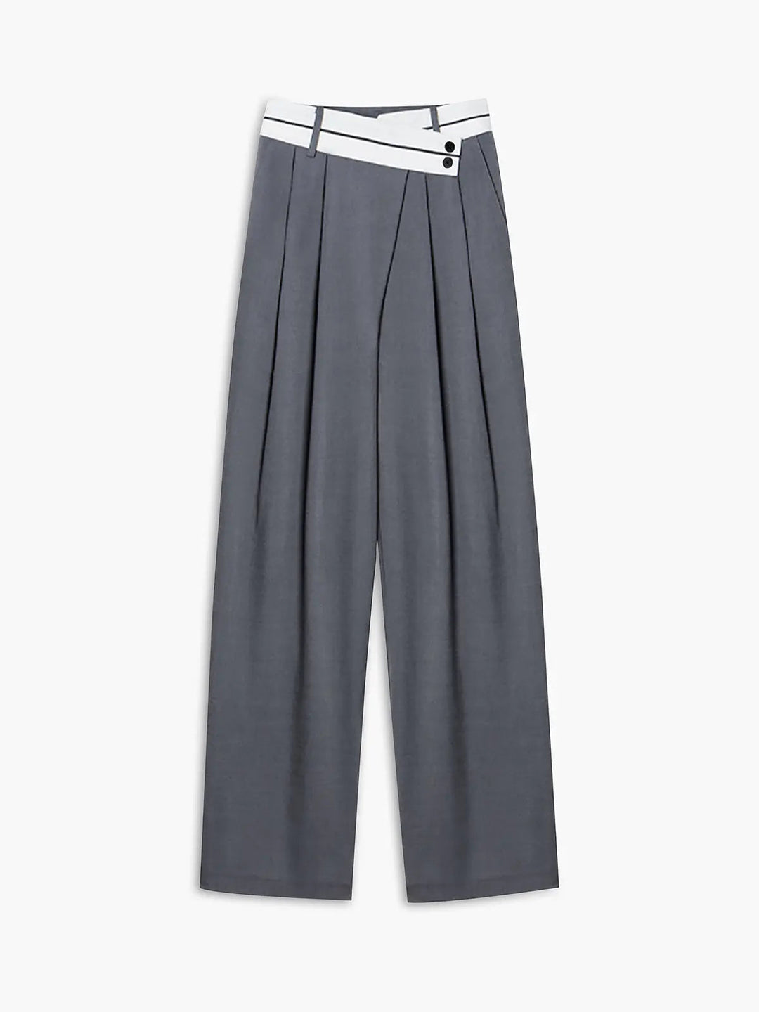 Elegante Damenhose mit Hohem Bund und Weitem Bein Schnitt-Grau-XS-Luzern Mode