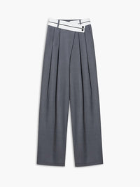 Elegante Damenhose mit Hohem Bund und Weitem Bein Schnitt-Grau-XS-Luzern Mode