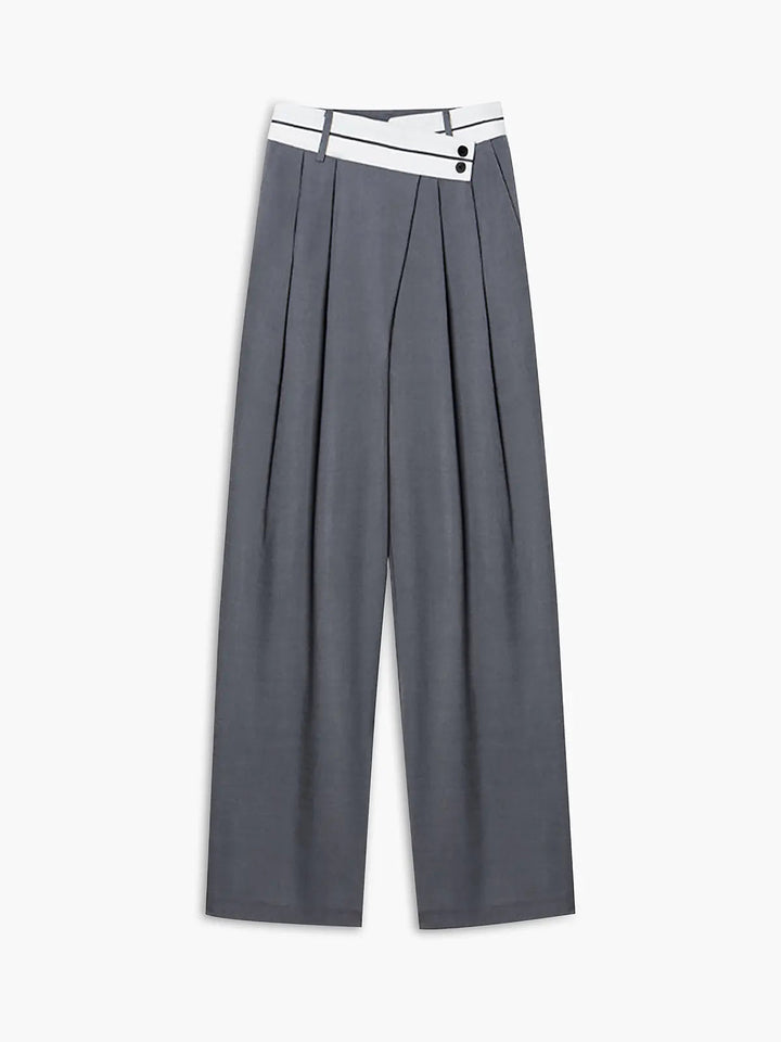 Elegante Damenhose mit Hohem Bund und Weitem Bein Schnitt-Grau-XS-Luzern Mode