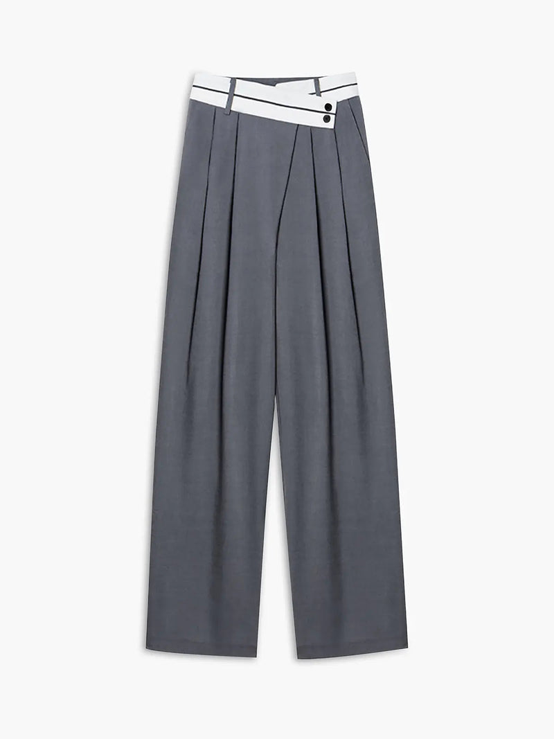 Elegante Damenhose mit Hohem Bund und Weitem Bein Schnitt-Grau-XS-Luzern Mode