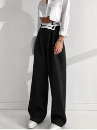 Elegante Damenhose mit Hohem Bund und Weitem Bein Schnitt-Luzern Mode