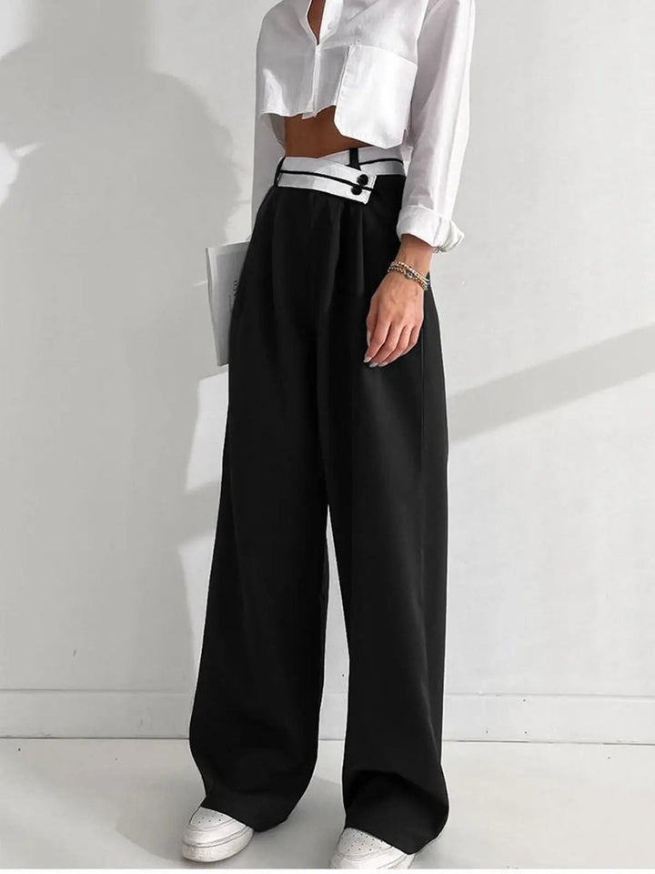 Elegante Damenhose mit Hohem Bund und Weitem Bein Schnitt-Luzern Mode