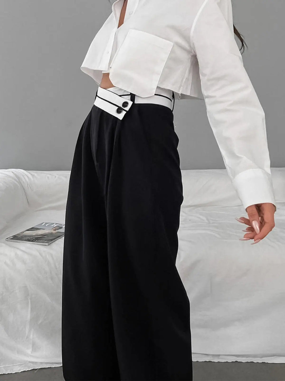 Elegante Damenhose mit Hohem Bund und Weitem Bein Schnitt-Luzern Mode