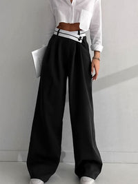 Elegante Damenhose mit Hohem Bund und Weitem Bein Schnitt-Schwarz-XS-Luzern Mode