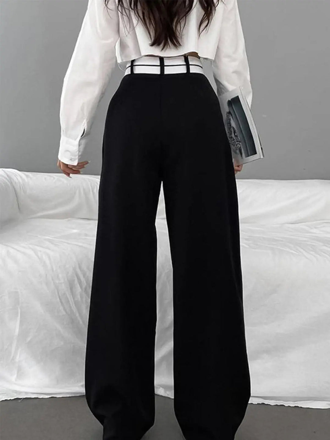 Elegante Damenhose mit Hohem Bund und Weitem Bein Schnitt-Luzern Mode