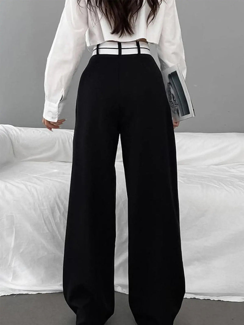 Elegante Damenhose mit Hohem Bund und Weitem Bein Schnitt-Luzern Mode