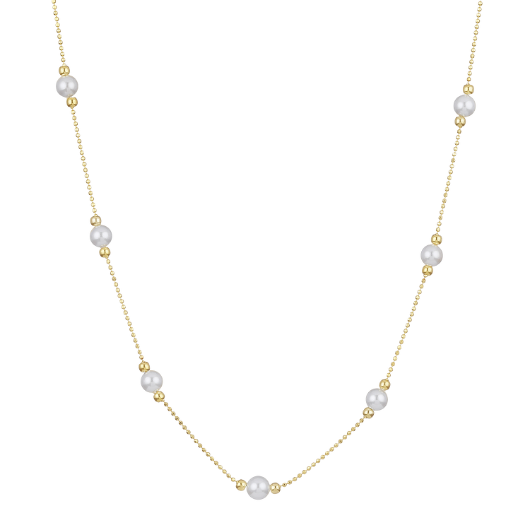 Goldene Damen Perlenkette | Fein Dezent Stilvoll Langlebig Klassisch-Luzern Mode