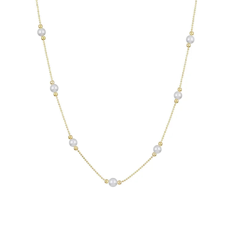 Goldene Damen Perlenkette | Fein Dezent Stilvoll Langlebig Klassisch-Luzern Mode