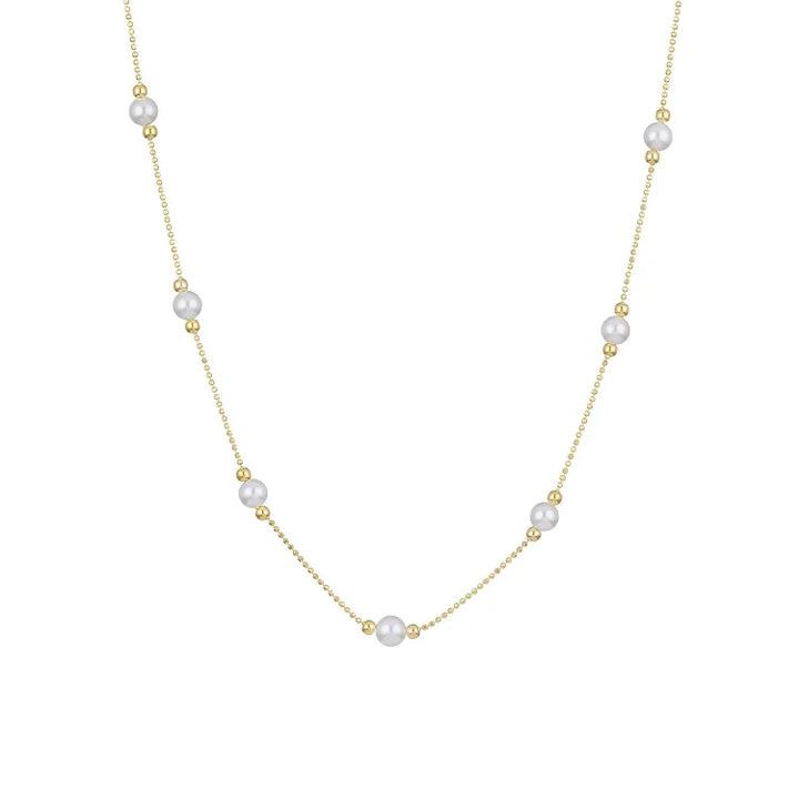 Goldene Damen Perlenkette | Fein Dezent Stilvoll Langlebig Klassisch-Luzern Mode
