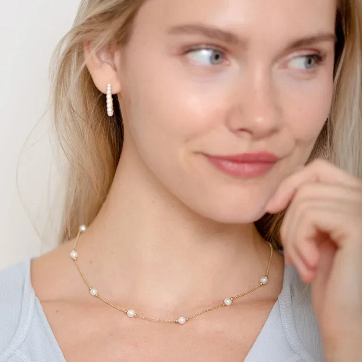 Goldene Damen Perlenkette | Fein Dezent Stilvoll Langlebig Klassisch-Luzern Mode