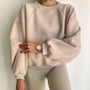 Damen Oversize Sweatshirt - Bequemes Freizeit Oberteil-Beige-S-Luzern Mode