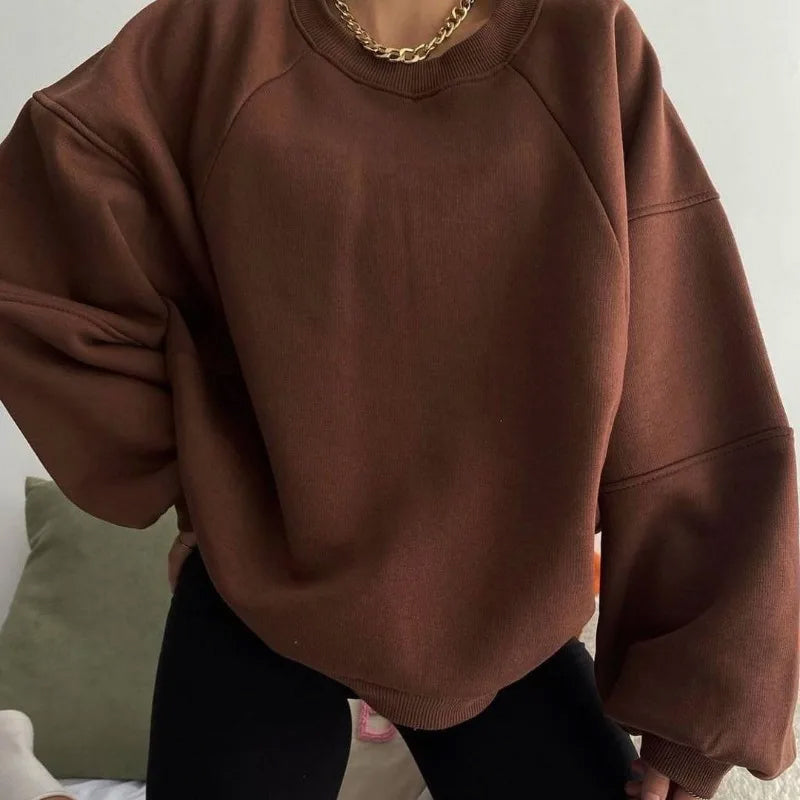Damen Oversize Sweatshirt - Bequemes Freizeit Oberteil-Braun-S-Luzern Mode