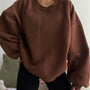 Damen Oversize Sweatshirt - Bequemes Freizeit Oberteil-Braun-S-Luzern Mode