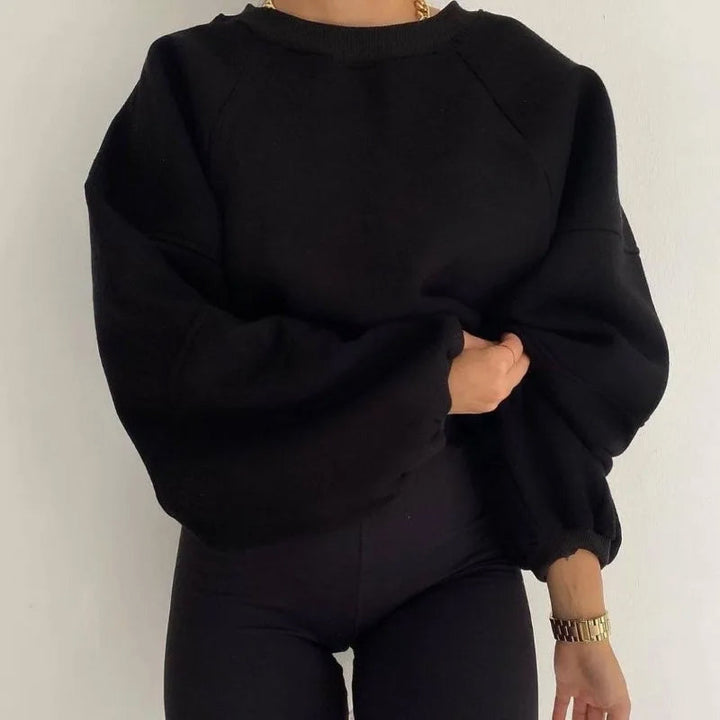 Damen Oversize Sweatshirt - Bequemes Freizeit Oberteil-Schwarz-S-Luzern Mode