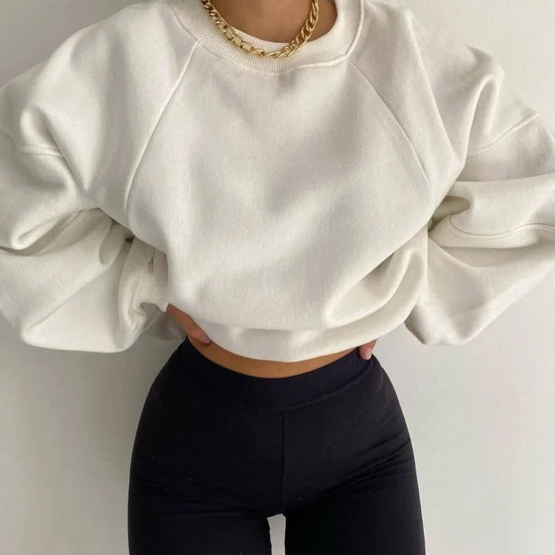 Damen Oversize Sweatshirt - Bequemes Freizeit Oberteil-Weiß-S-Luzern Mode