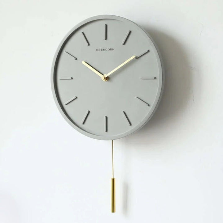 Zement Wanduhr | Metallpendel | Leise | Quarzmechanismus | Rund-Stil B-Luzern Mode
