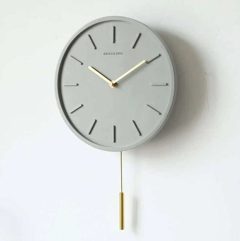Zement Wanduhr | Metallpendel | Leise | Quarzmechanismus | Rund-Stil B-Luzern Mode