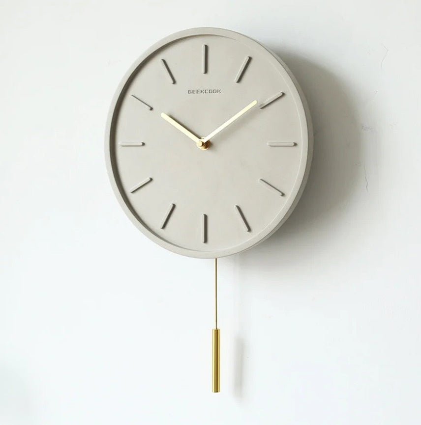 Zement Wanduhr | Metallpendel | Leise | Quarzmechanismus | Rund-Stil D-Luzern Mode