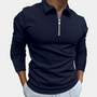 Herren Langarmshirt mit Reißverschluss und Streifenmuster-Marineblau-S-Luzern Mode